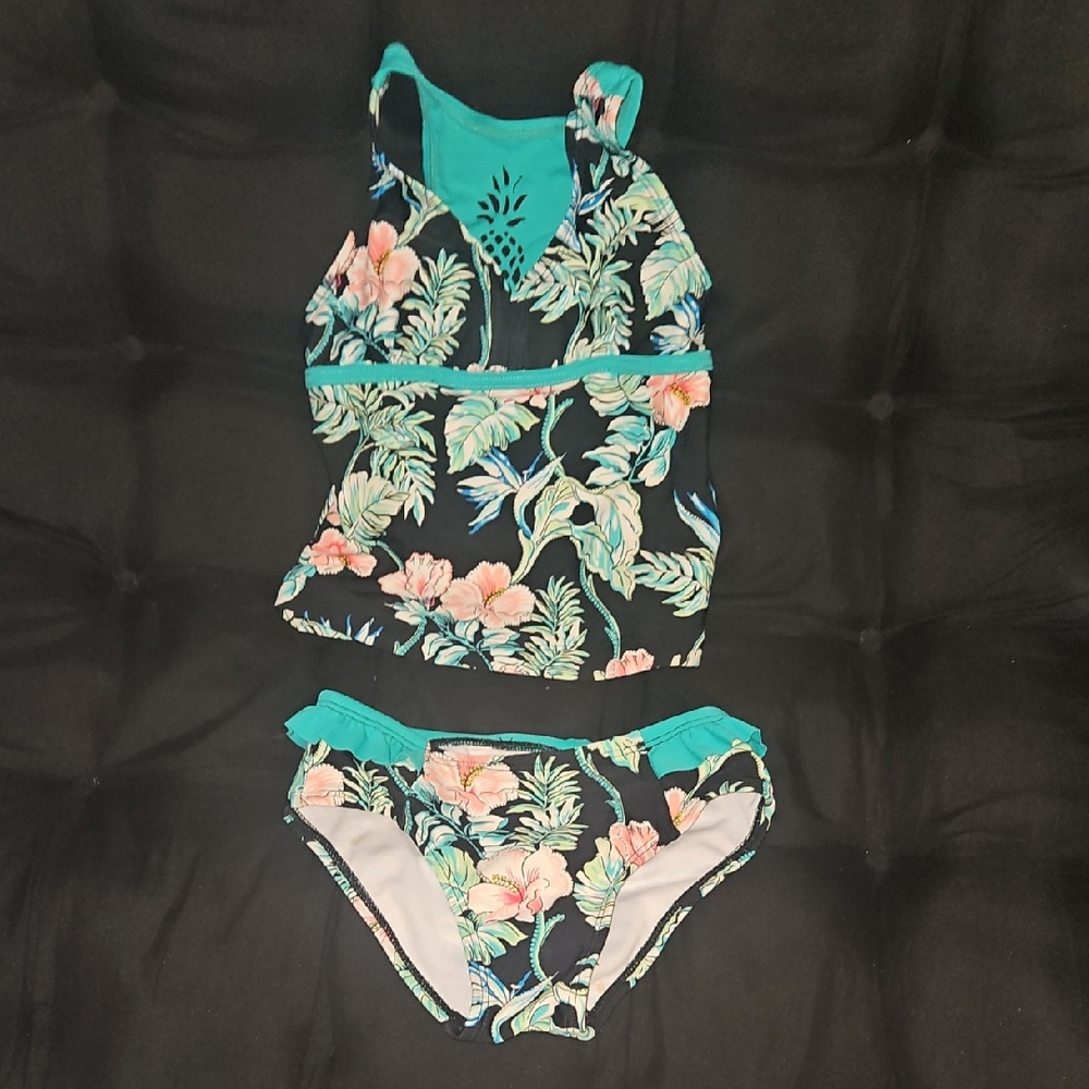 Floral Kids Swim Set - Black and Green